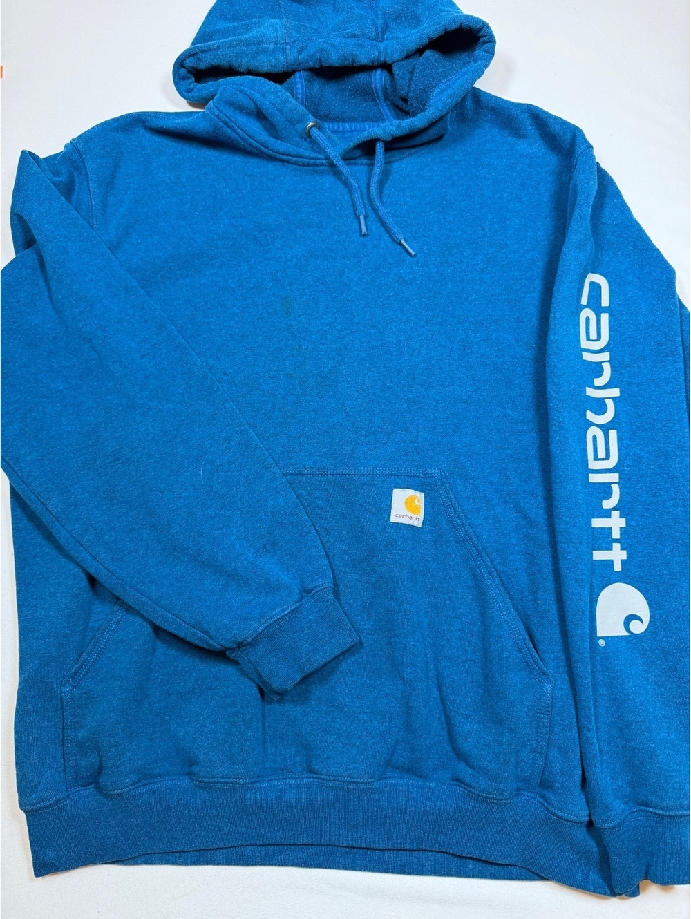 Carhartt Logo Sleeve Pullover Hoodie Men’s L Blue Original Fit Made in Mexico